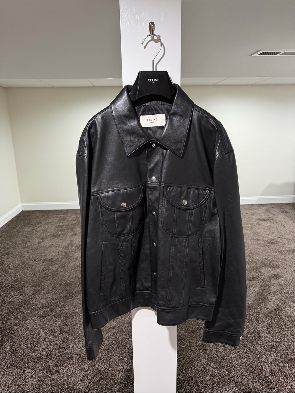 Celine x Hedi SS23 Runway Bauhaus Leather Trucker Jacket